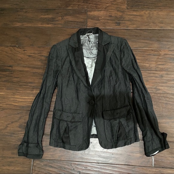 Luisa Cerano Women's Black Shimmery One Button Long Sleeve Blazer Size 10 NWOT - Picture 8 of 14